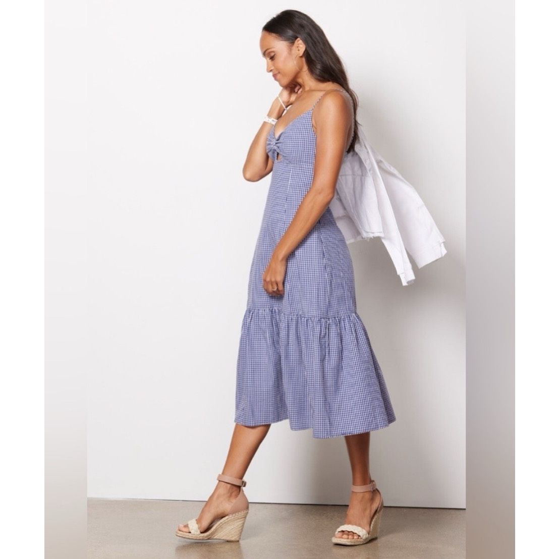 Rails Women's Maeve Dress Navy Lilac Gingham Organic Cotton Midi Dress Size Xs